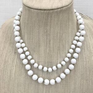 Vintage Purity White Beaded Double Strand Necklace